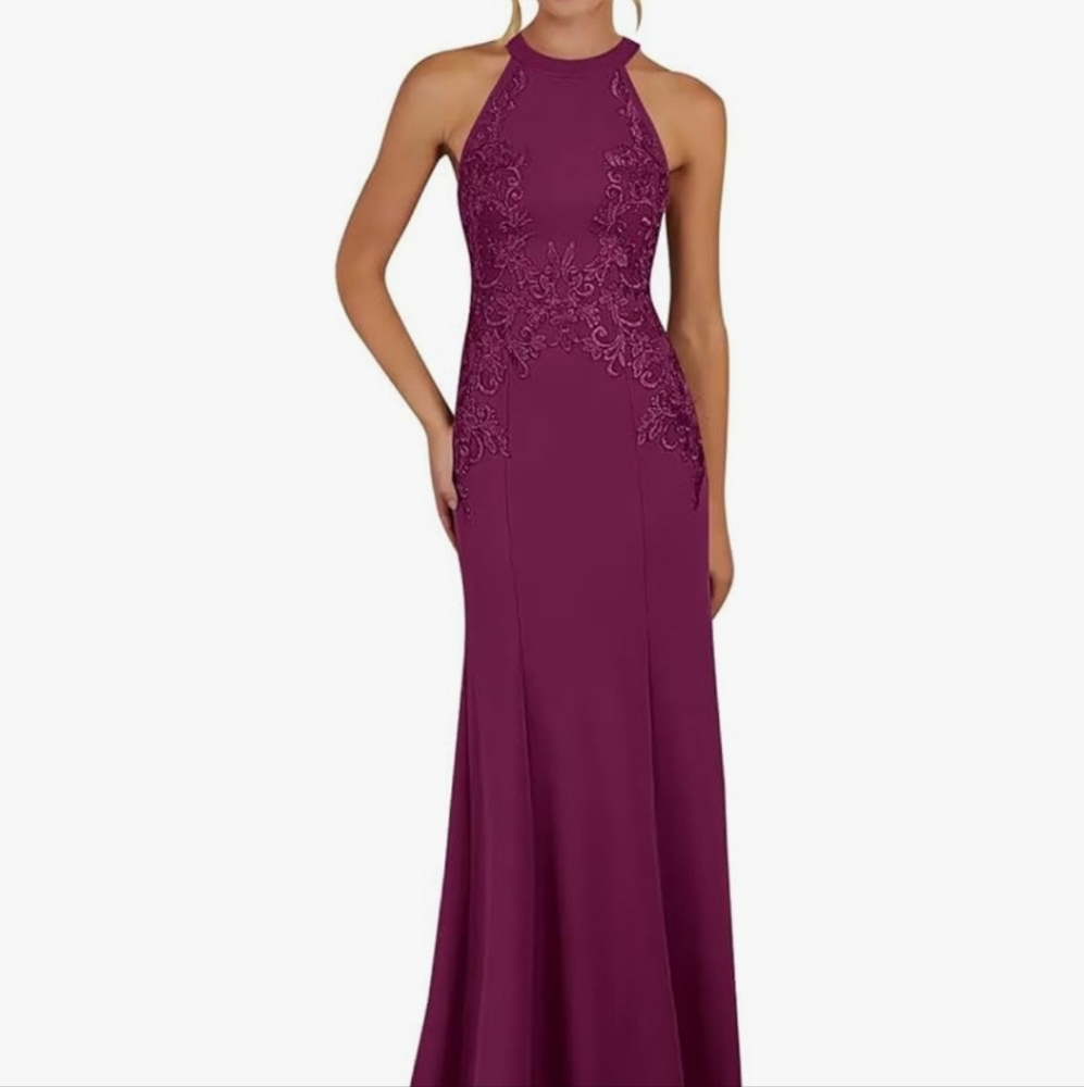 Elegant Mulberry Lace Evening Gown